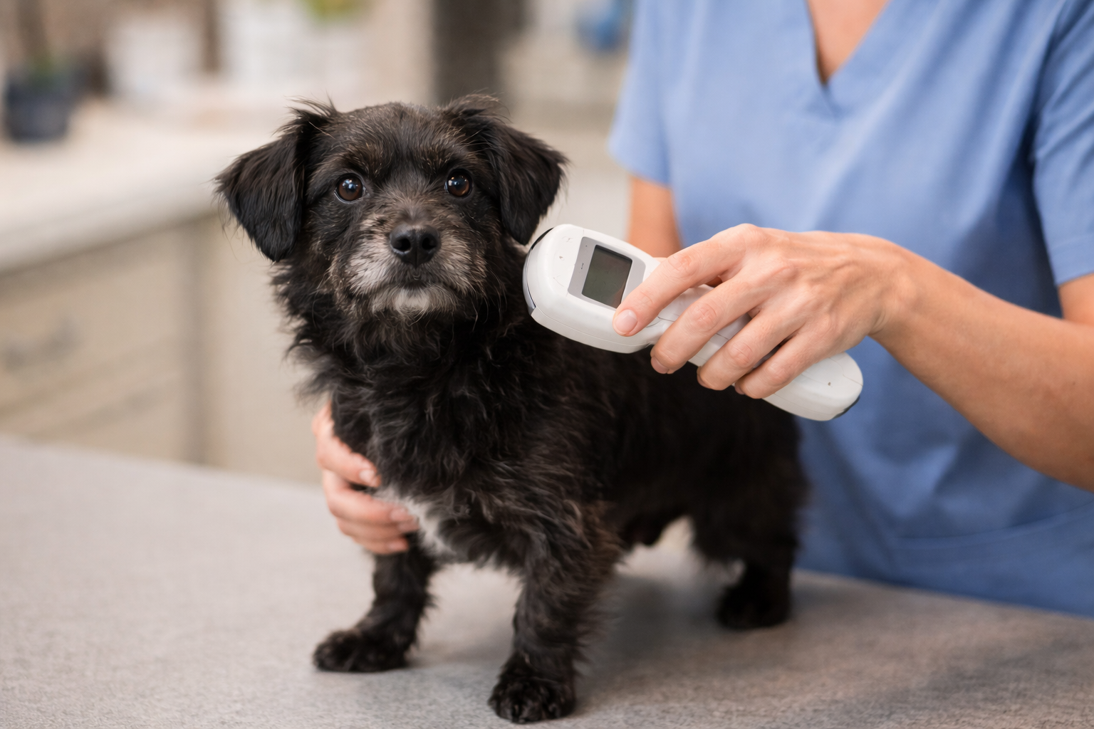Dog being scanned for chip.