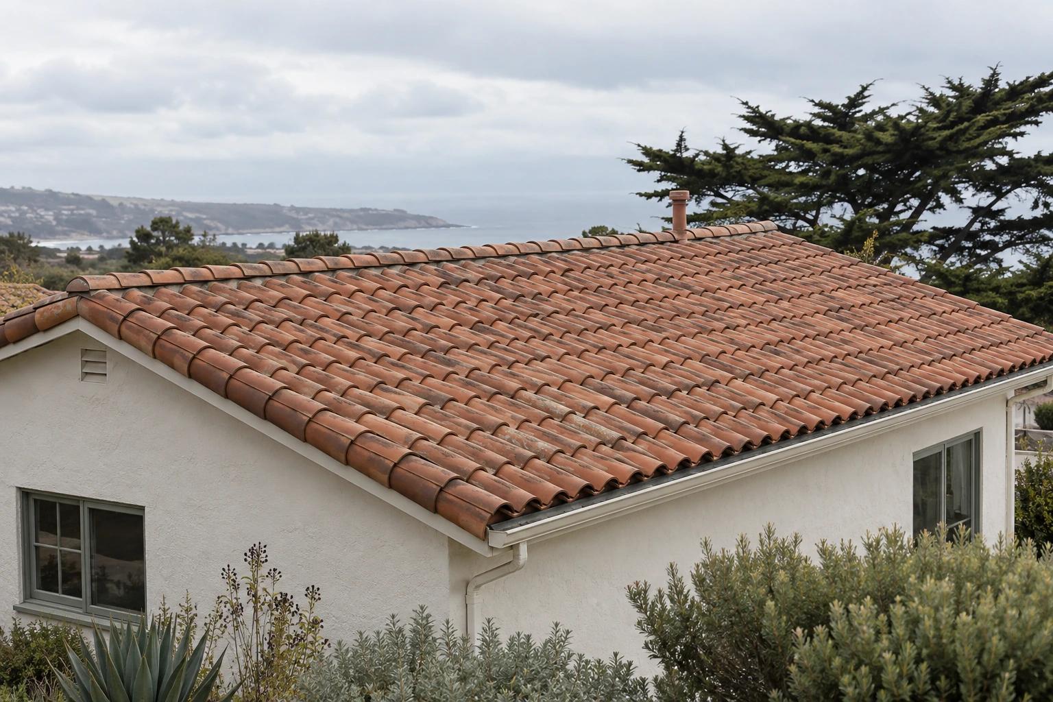 Clay tile roofing on a California style home
