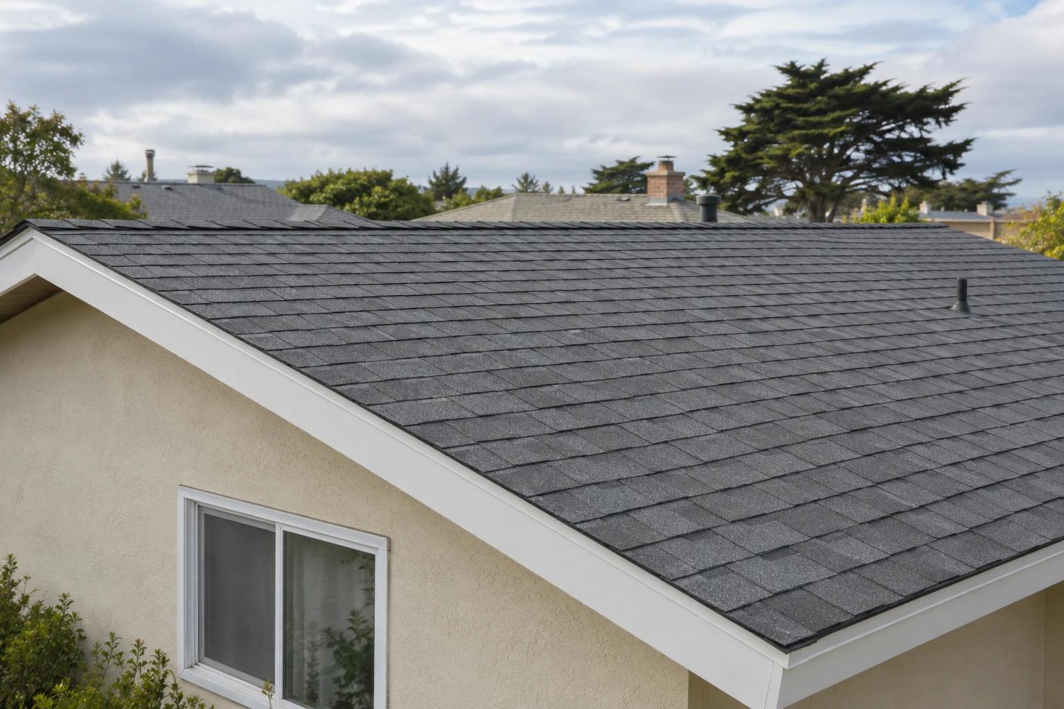 Close view of asphalt shingles on a residential roof