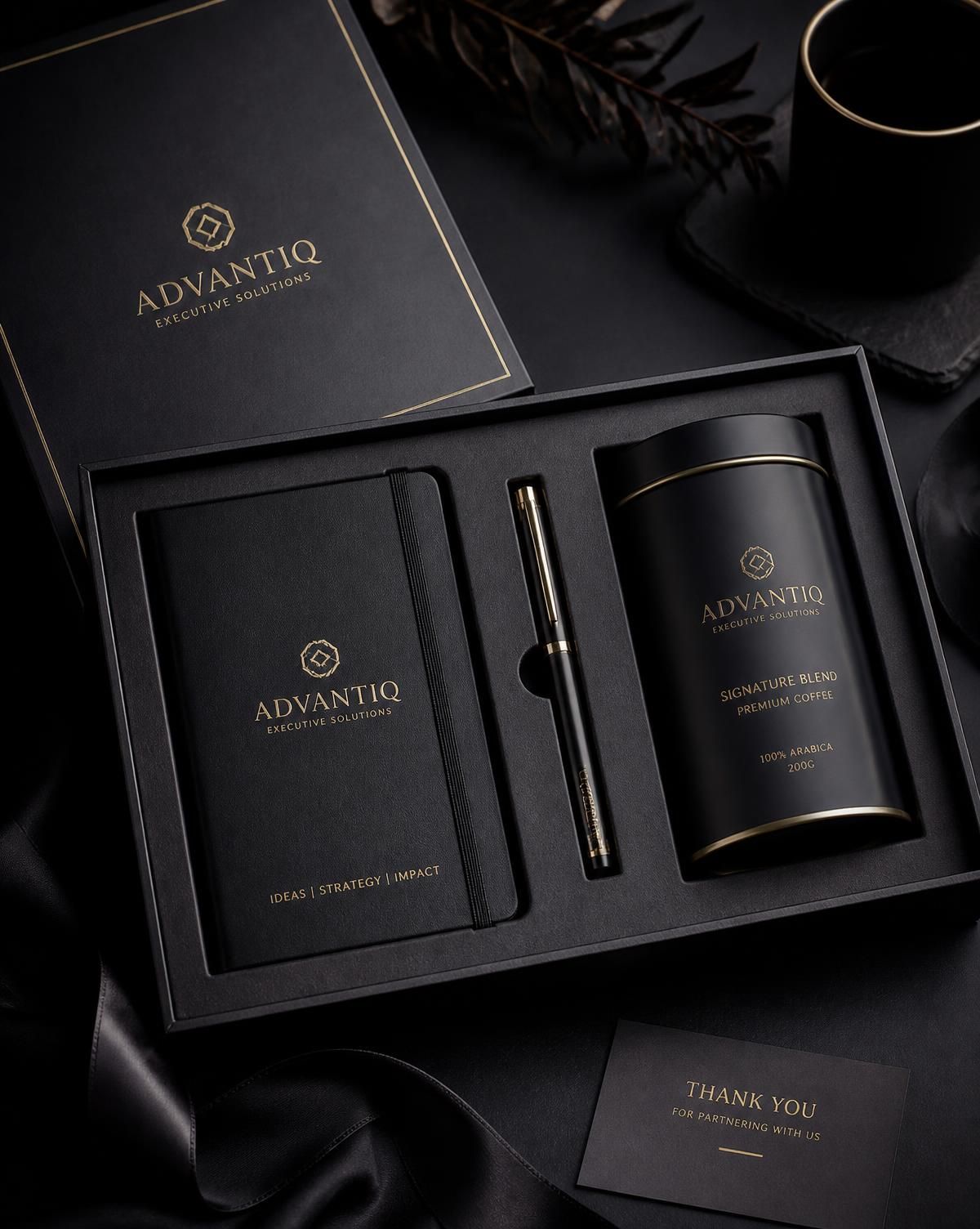 Black and gold corporate gifting set
