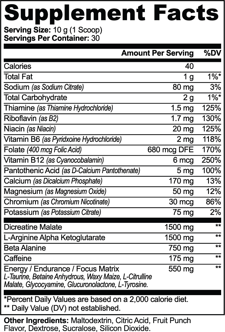Alanyte — Pre-Workout (Fruit Punch) — original facts and ingredients label