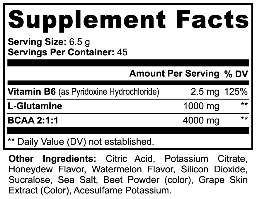 Supplement Facts - BCAA Post Workout Powder (Honeydew/Watermelon)