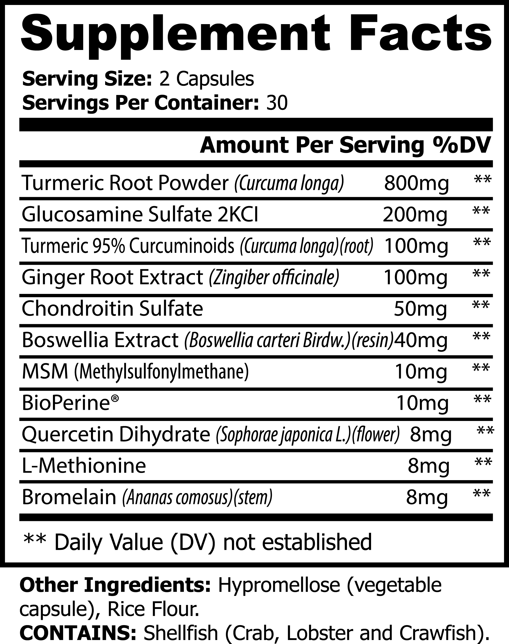 Curcendra — Turmeric Joint Complex — original facts and ingredients label