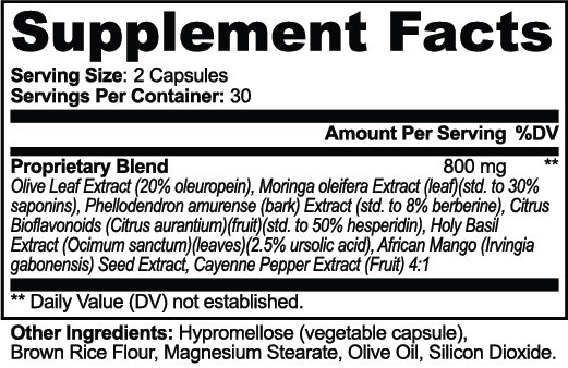 Oleuphenra — Metabolic Botanical Blend — original facts and ingredients label