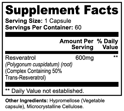 Supplement Facts - Resveratrol 50% 600mg