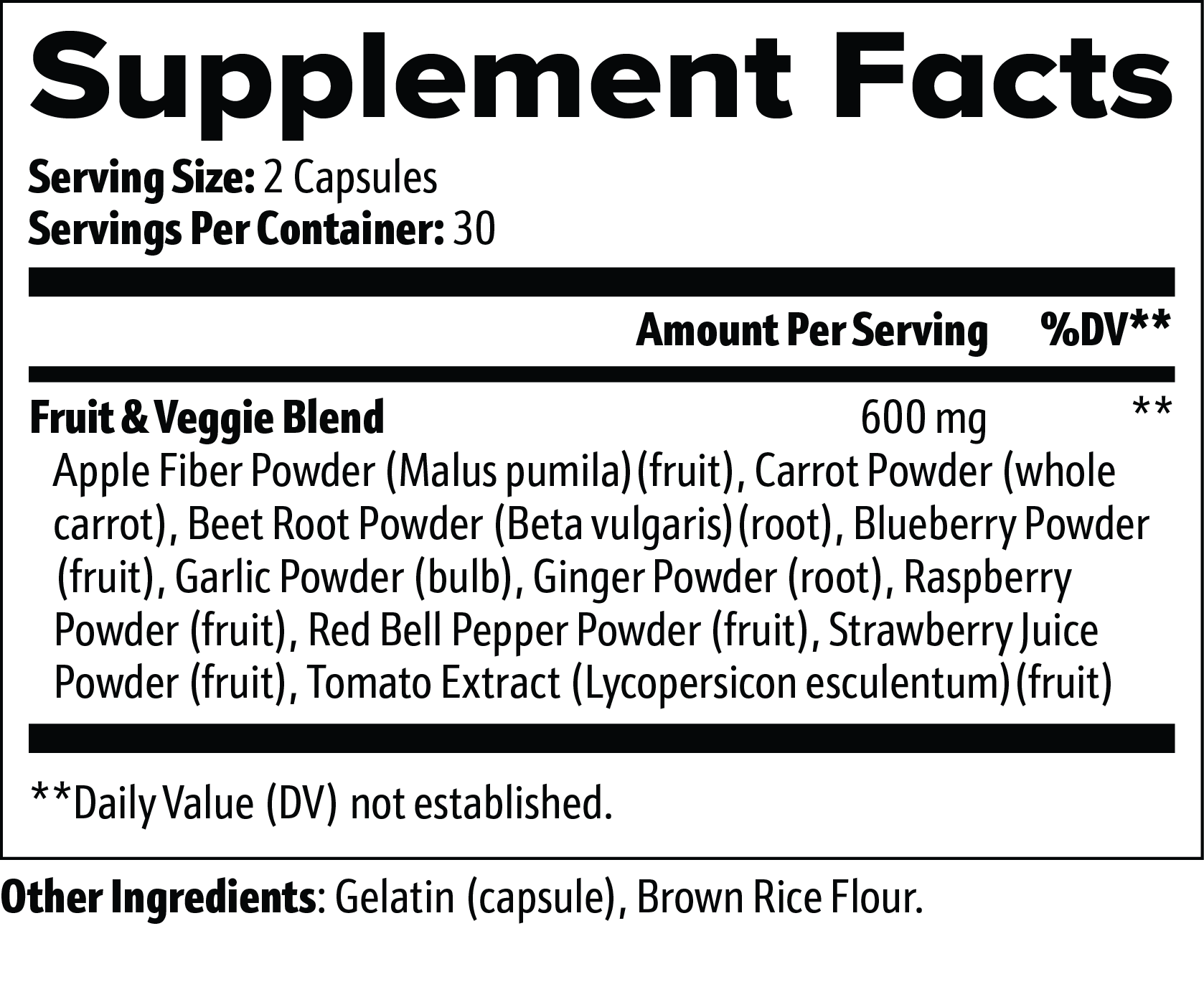 Supplement Facts - Fruits and Veggies