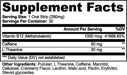 Theanoryn — Caffeine + Theanine Strips — original facts and ingredients label