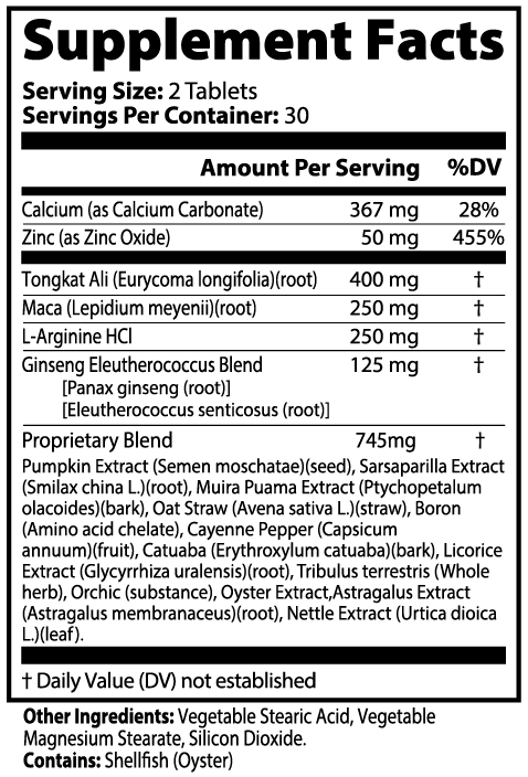 Macadrel — Maca + Tongkat Complex — original facts and ingredients label