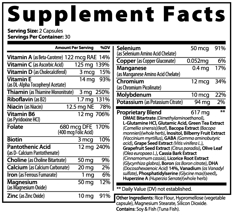 Supplement Facts - Brain & Focus Formula