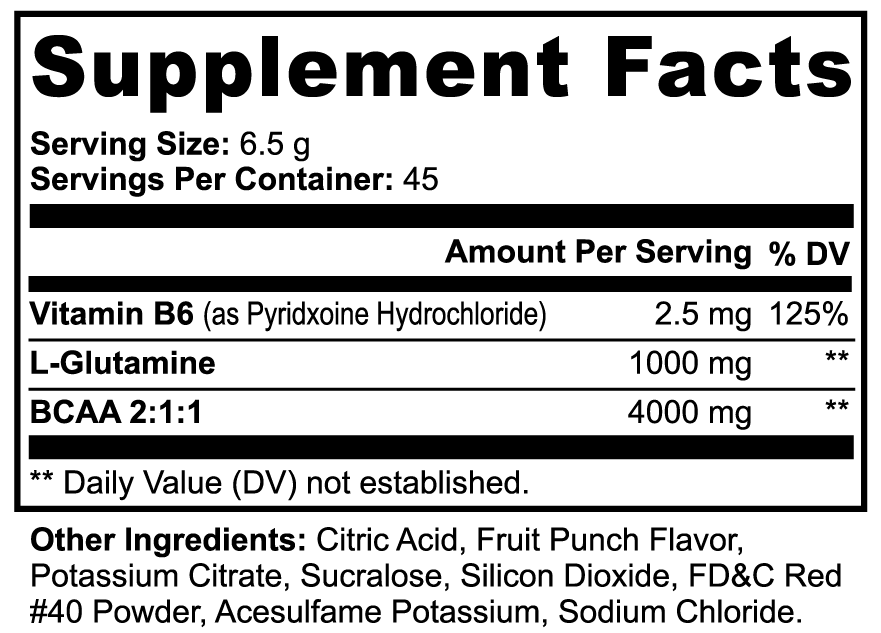 Supplement Facts - BCAA Shock Powder (Fruit Punch)