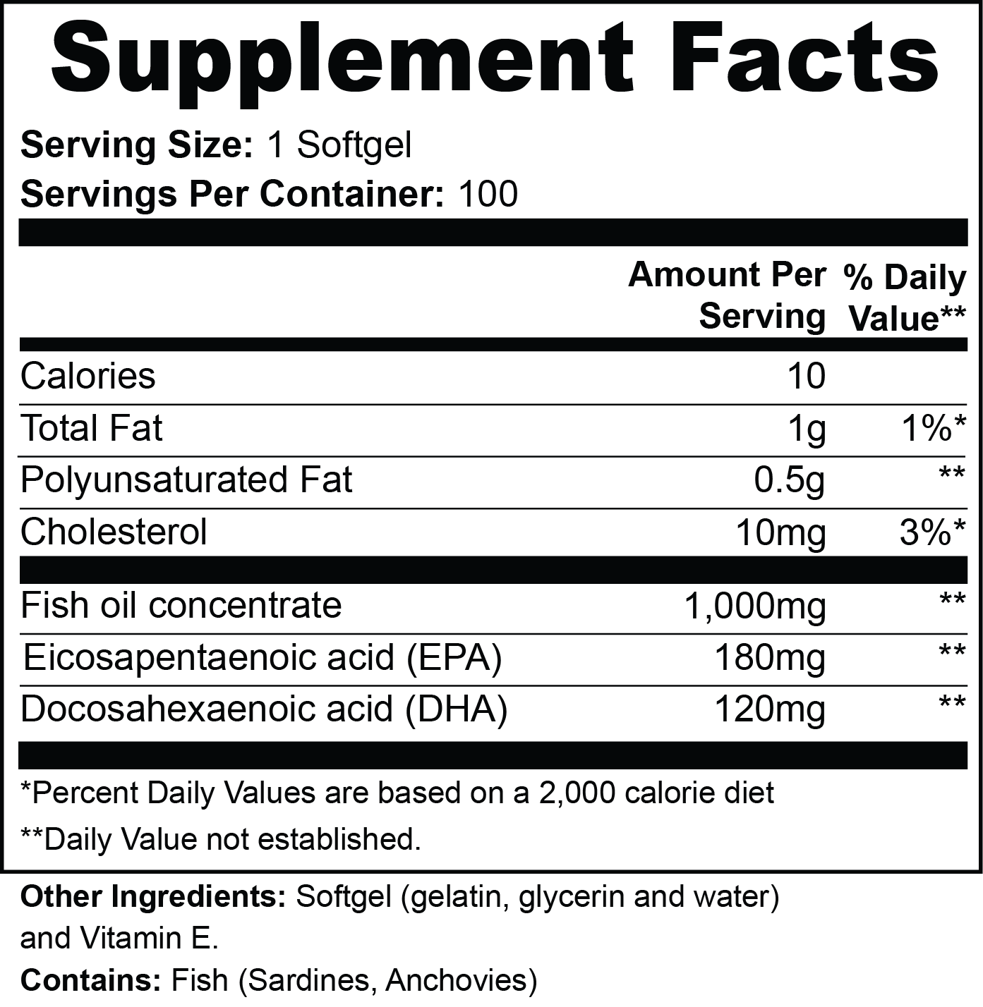 Supplement Facts - Omega-3 EPA 180mg + DHA 120mg