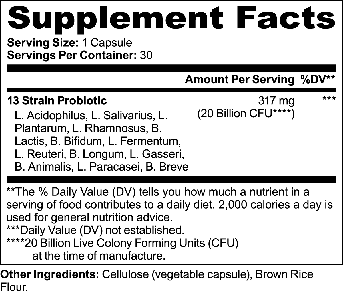 Supplement Facts - Probiotic 20 Billion