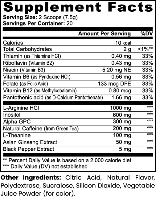 Supplement Facts - Focus Powder (Sour Candy)