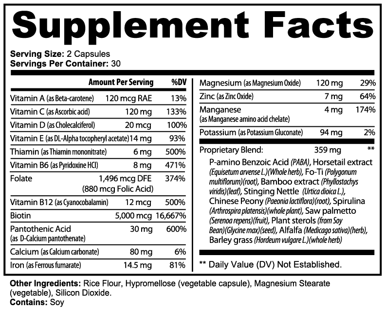 Supplement Facts - Hair, Skin and Nails Essentials