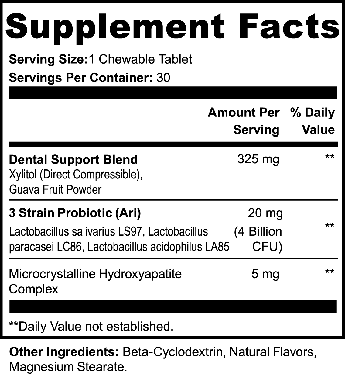 Supplement Facts - Dental + Oral Health Chewables