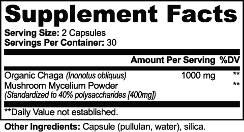 Inonelle — Chaga Mushroom — original facts and ingredients label