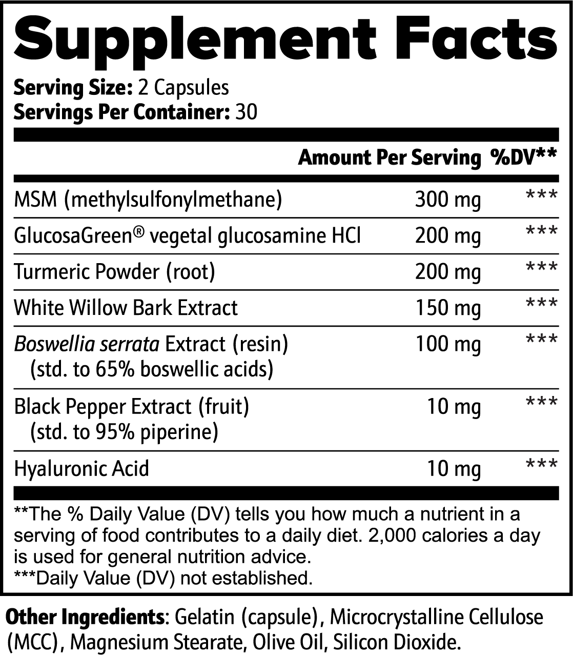 Supplement Facts - Joint Support