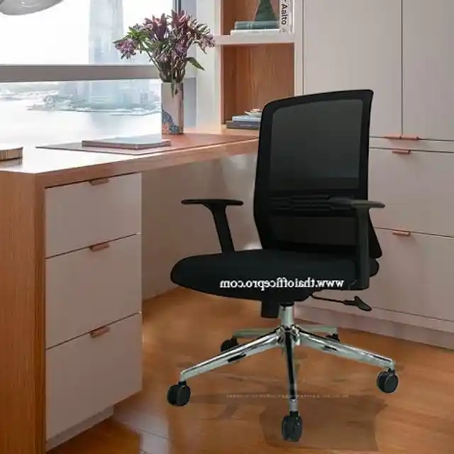 เก้าอี้สำนักงาน มีที่รองหลัง ขาเหล็ก