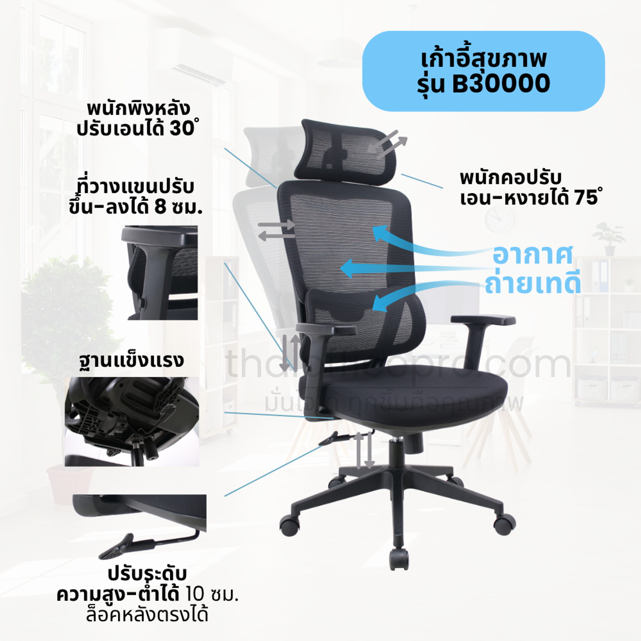 เก้าอี้สำนักงานเพื่อสุขภาพ Ergonomic: นั่งสบาย ลดปวดหลัง ทำงานมีประสิทธิภาพ | Thaiofficepro