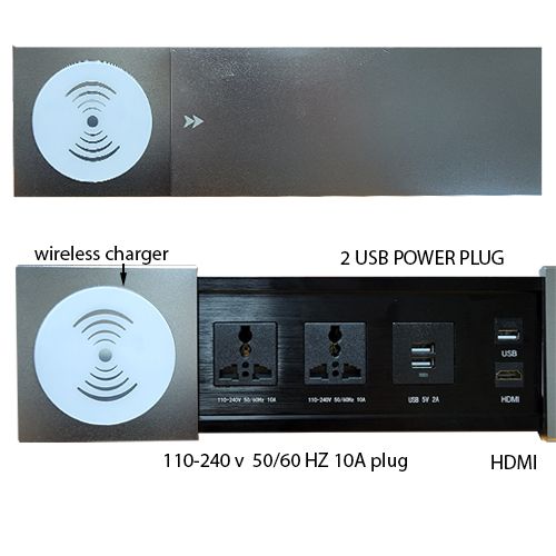 กล่องปลั๊กไฟ สำหรับโต๊ะผู้บริหาร มี Wireless charger