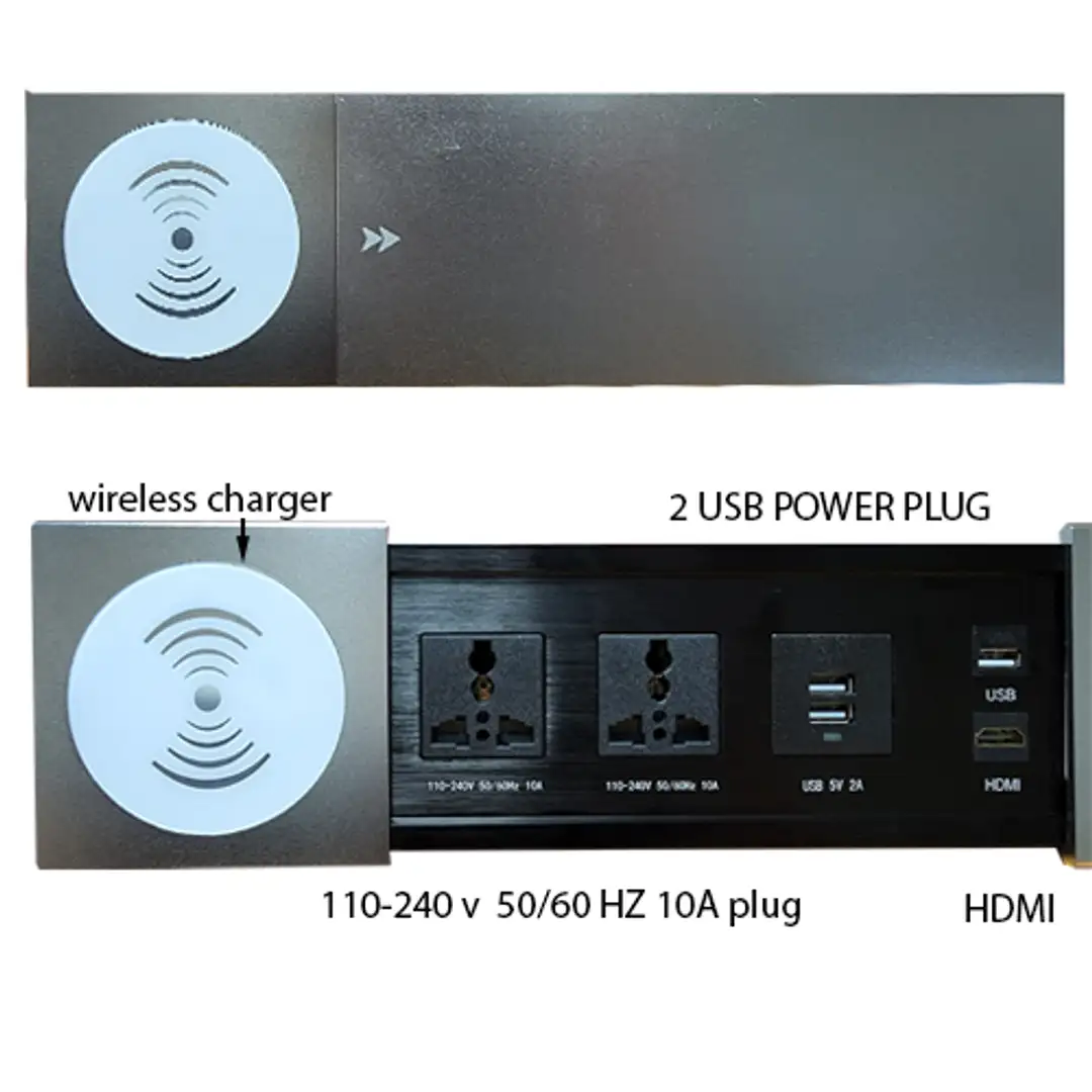 กล่องปลั๊กไฟ สำหรับโต๊ะผู้บริหาร มี Wireless charger