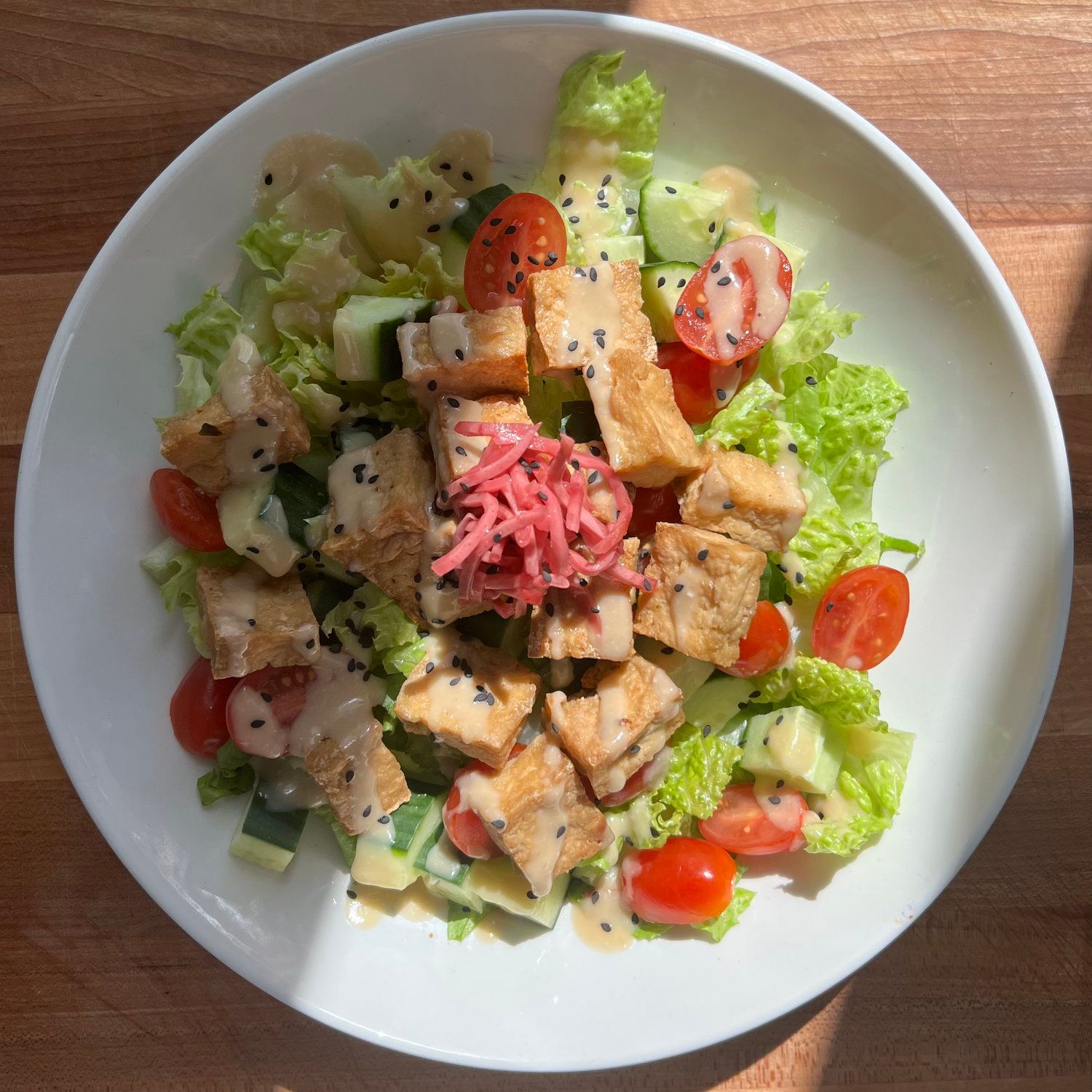 Crispy Tofu Salad With Miso Ginger Mustard Dressing Cookwell