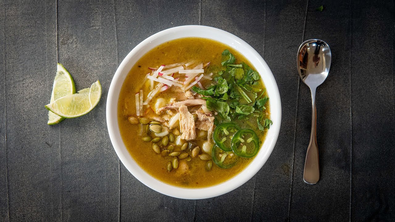 Chicken Posole Verde | Broil the vegetables & chop with aromatics | CookWell