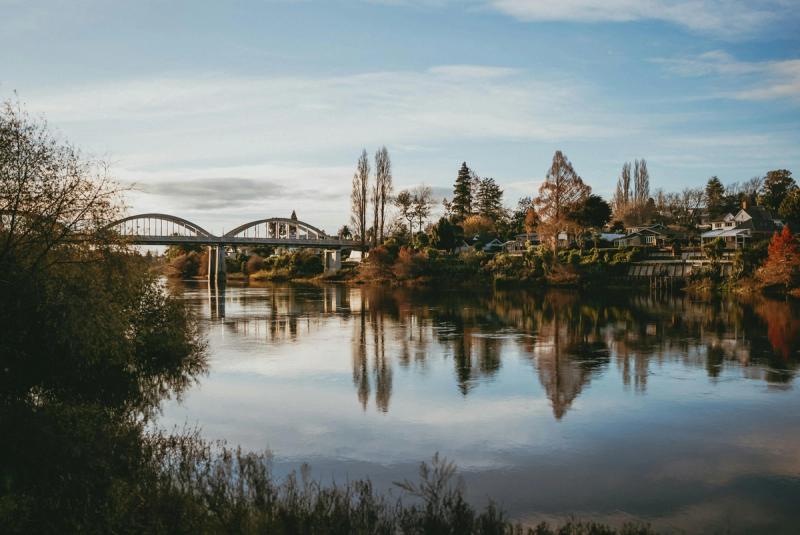 The Waikato River and Fairfield Bridge in Hamilton, served by our residential quantity surveyors.