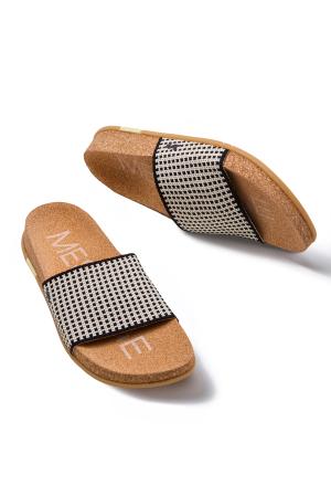 The Mullen Gingham Message Slide Sandal in Puffin