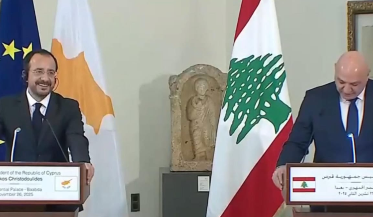 مؤتمر صحفي مشترك بين رئيس الجمهورية والرئيس القبرصي في قصر بعبدا: