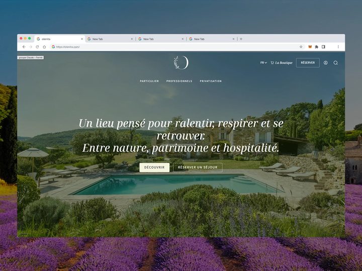 Mockup O’Lenita : site marchand + tunnel de réservation