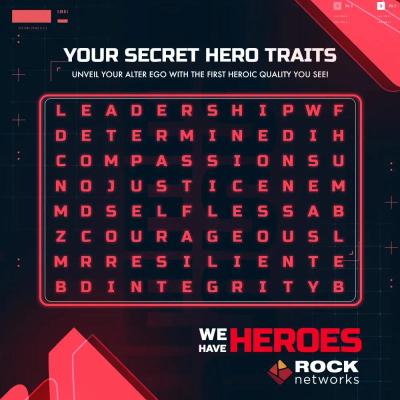 A word search hiding ten hero traits