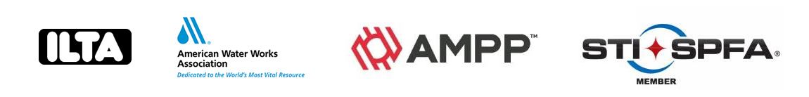 The image shows the logos of several organizations, including: ILTA (International Liquid Terminals Association) American Water Works Association AMPP (Association for Materials Protection and Performance) STI/SPFA (Steel Tank Institute/Steel Plate Fabricators Association)