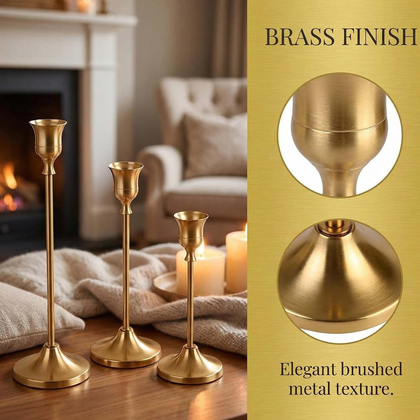 Gold Candle Holders Set of 3 view 2