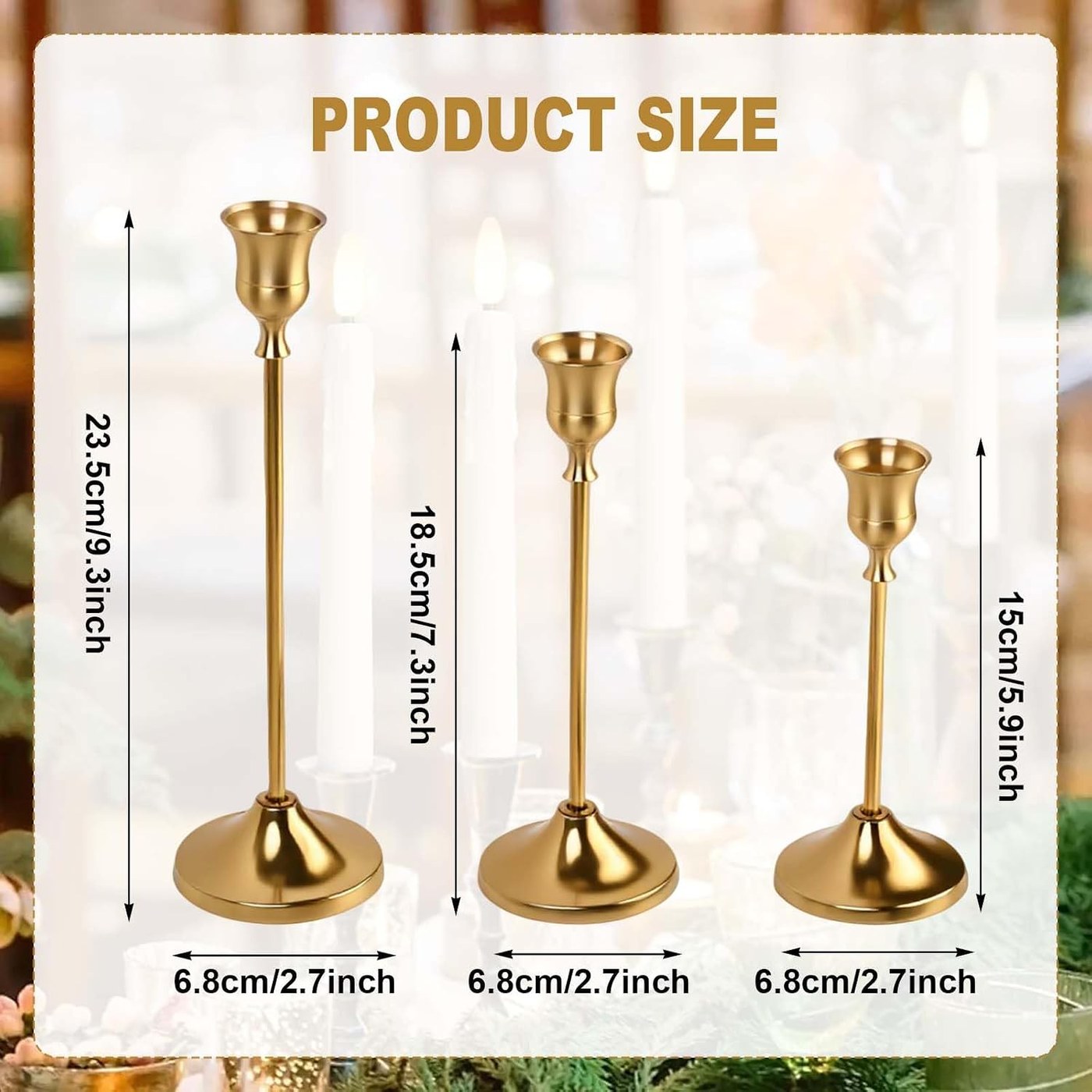 Gold Candle Holders Set of 3 view 3