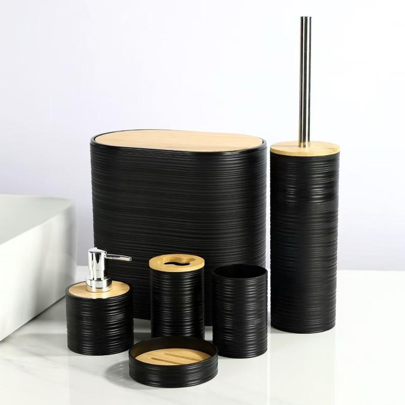 6 Pcs plain stripes Bathroom Set