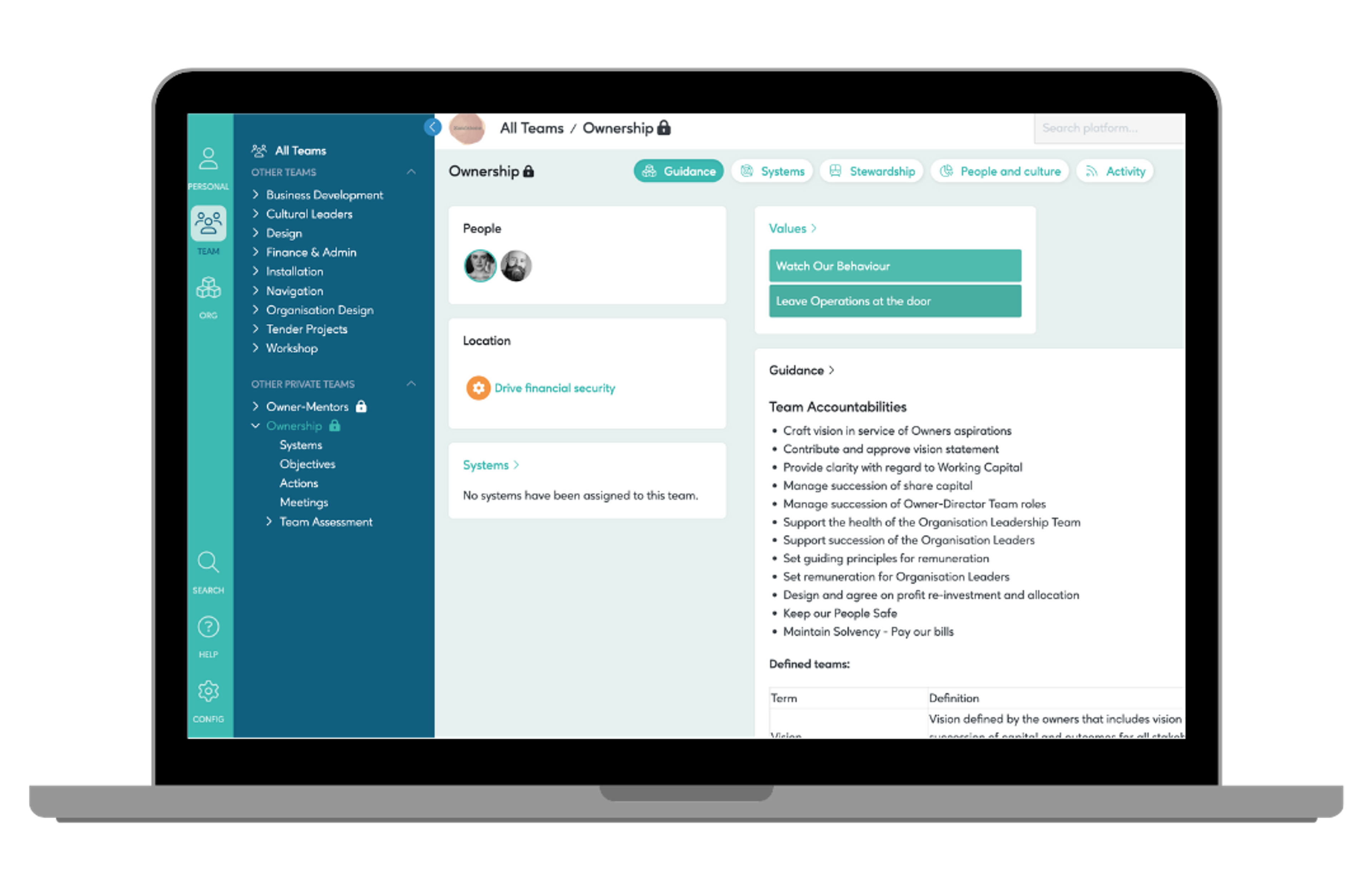 Screen view of adapt HQ software platform to help business owners with strategy and leadership.