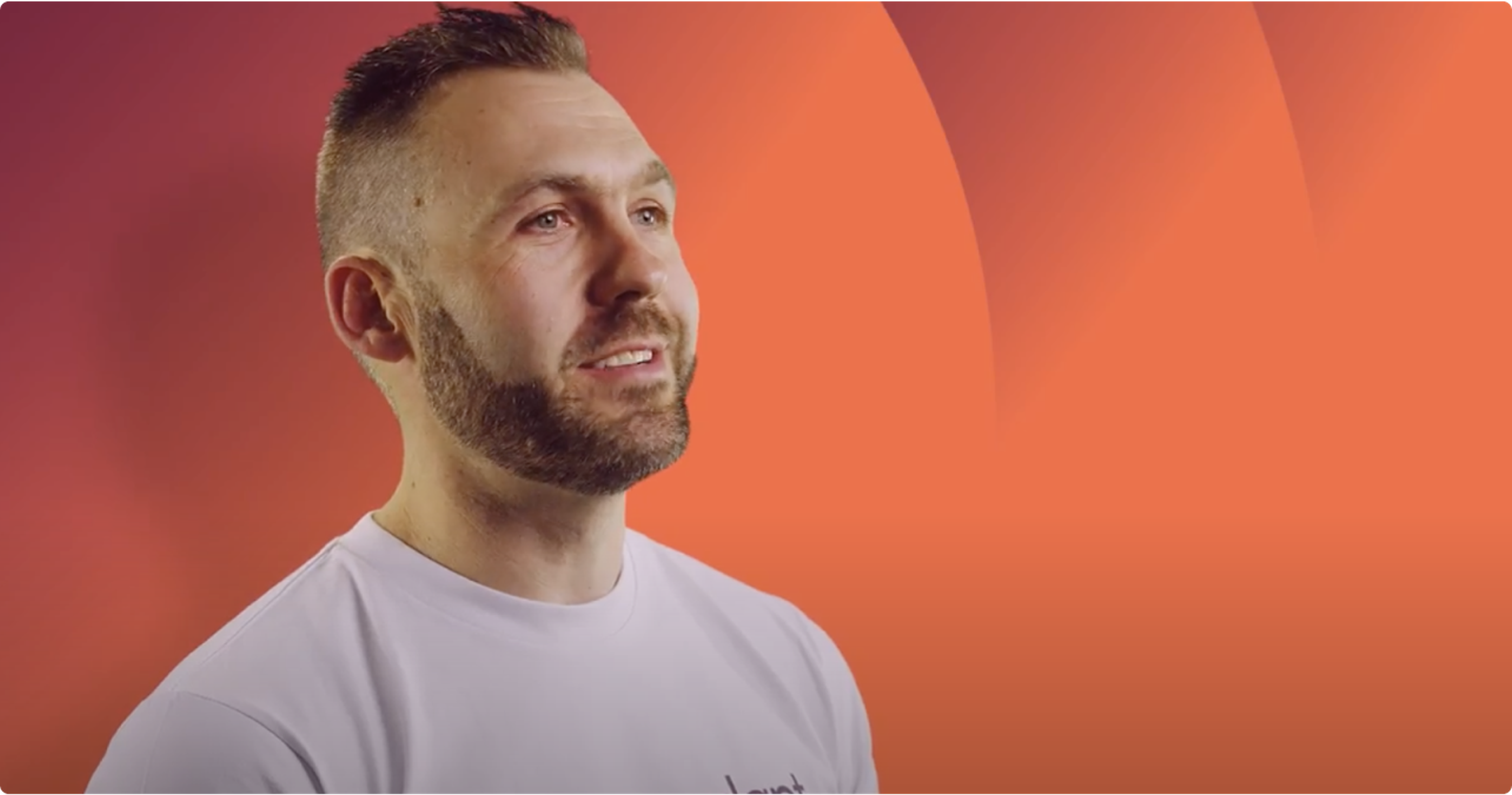 Interview in front of orange background