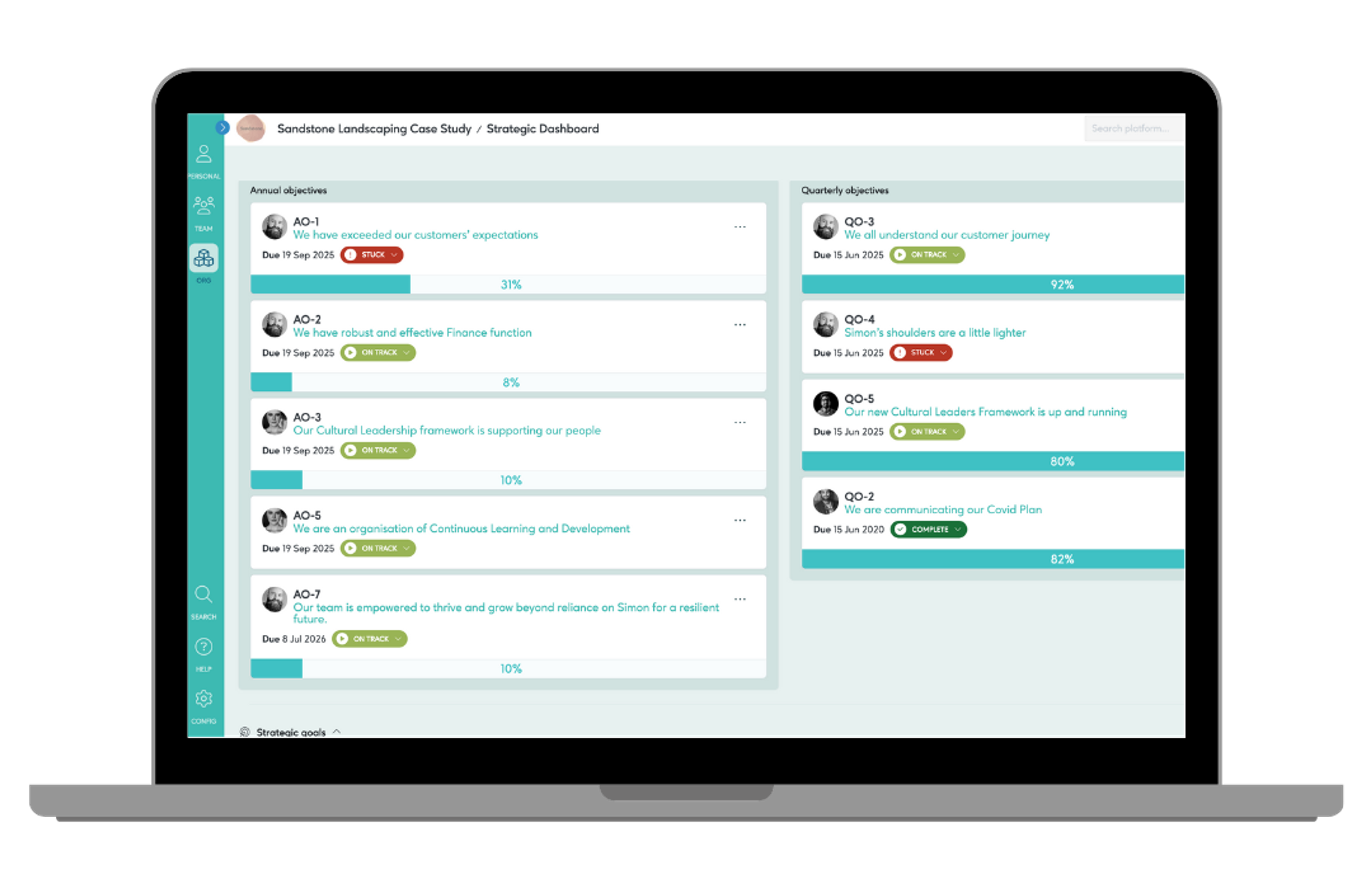 adapt HQ screen view a business software platform to help develop company culture and leadership teams.