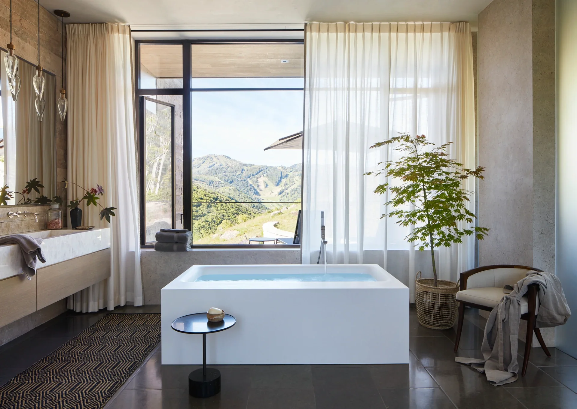 modern bathroom overlooking mountains