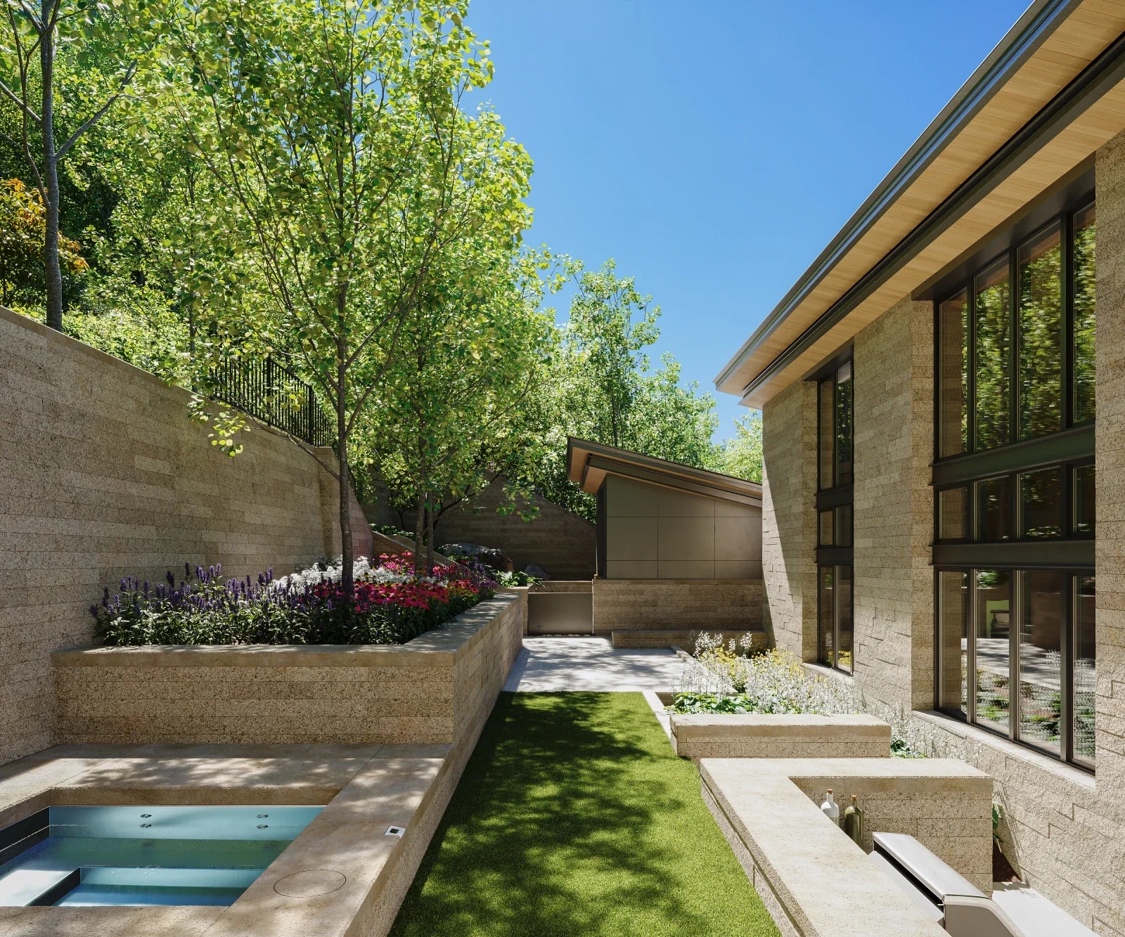 backyard patio and garden with small pool