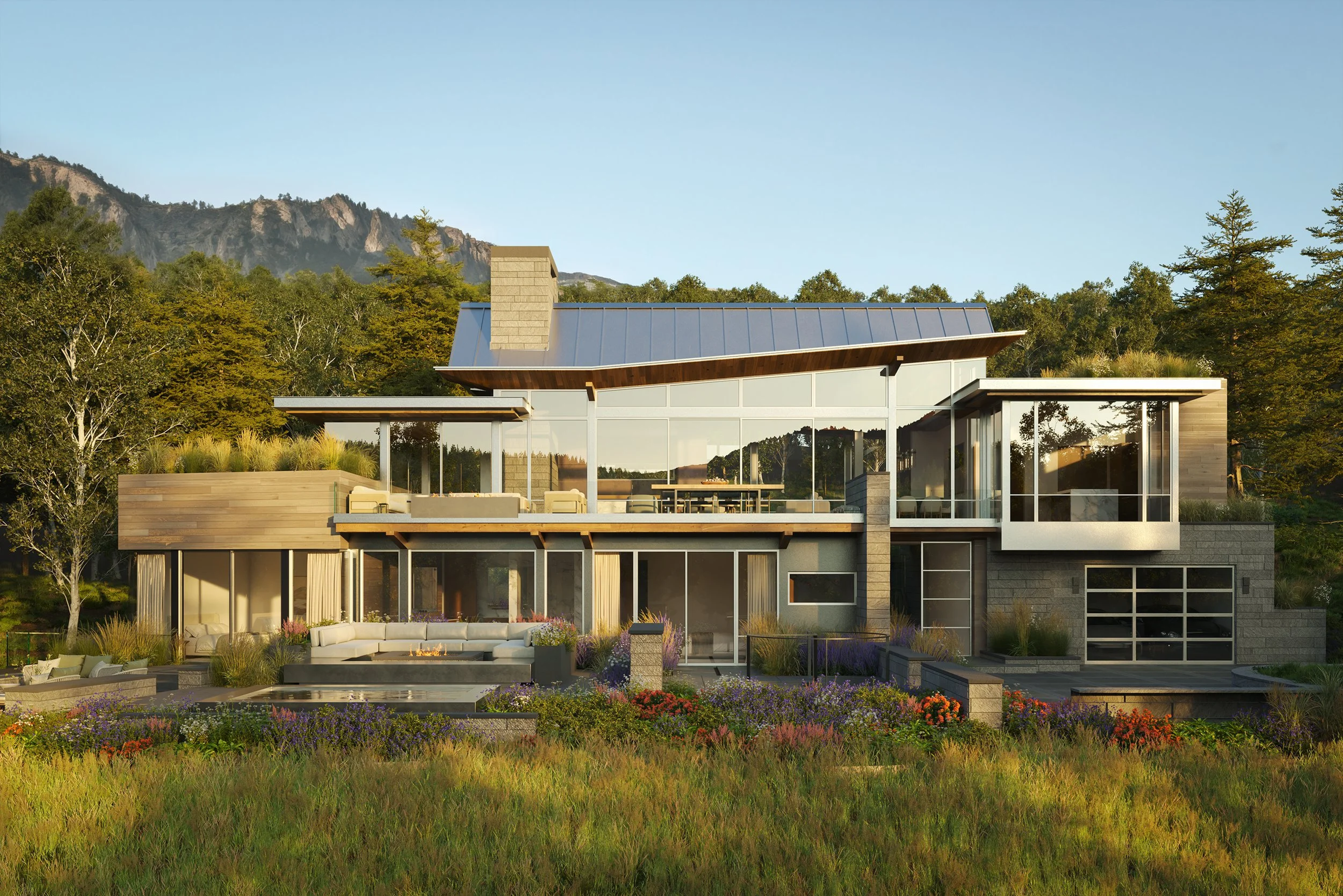 front view of a modern mountain home