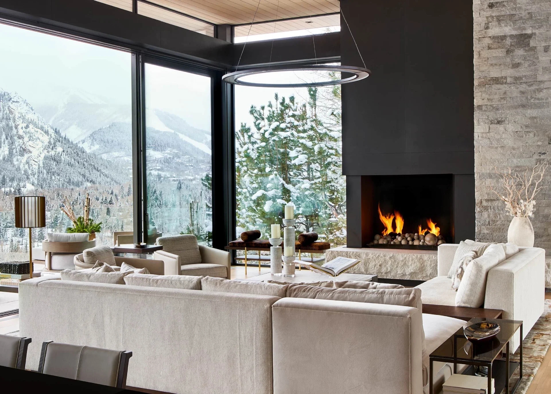 living room inside of modern home in the mountains