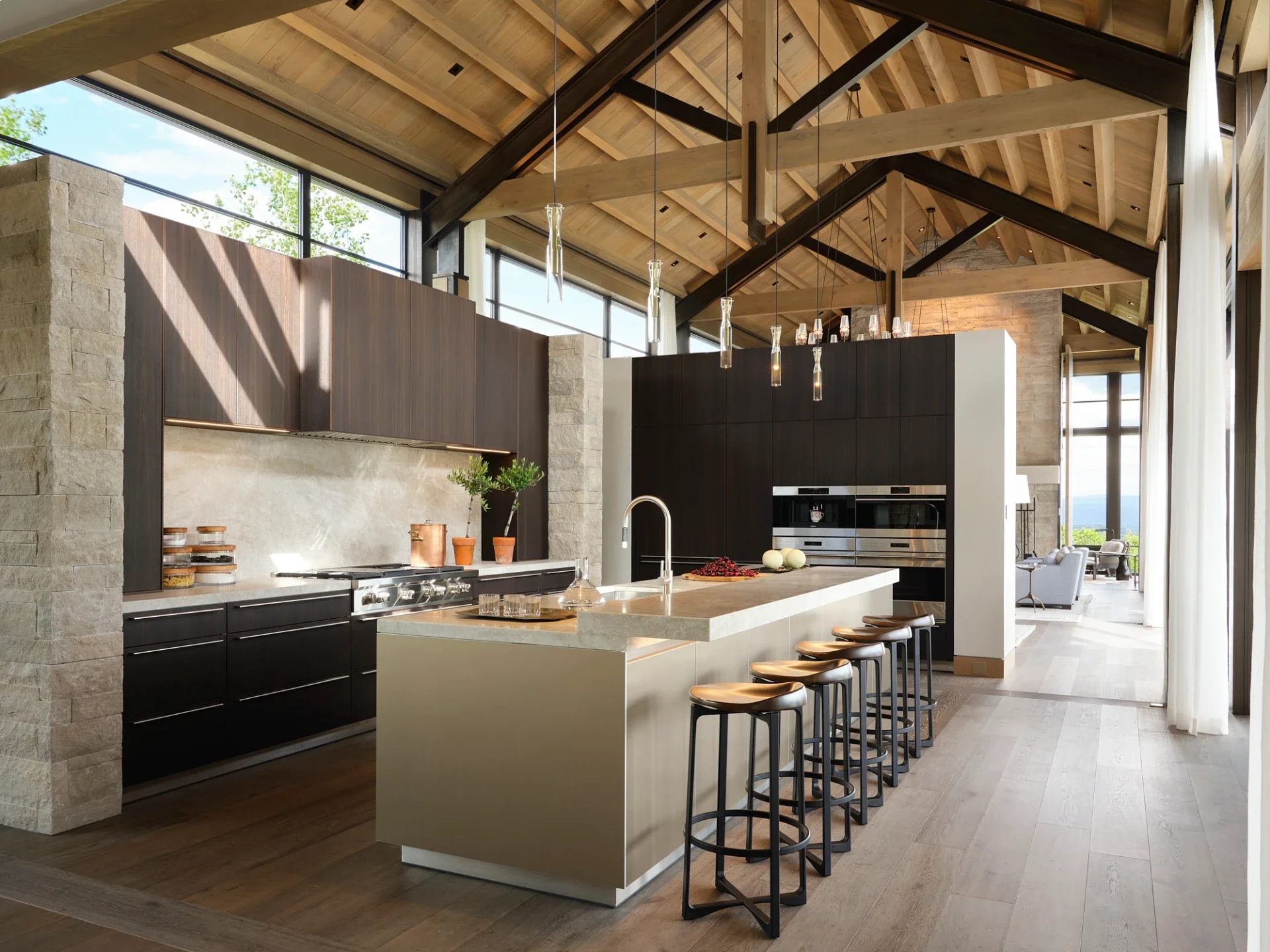 modern open kitchen with a long island