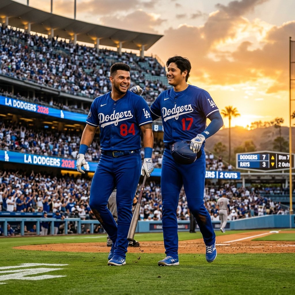 ドジャースタジアムで談笑するアンディ・パヘスと大谷翔平のイメージ