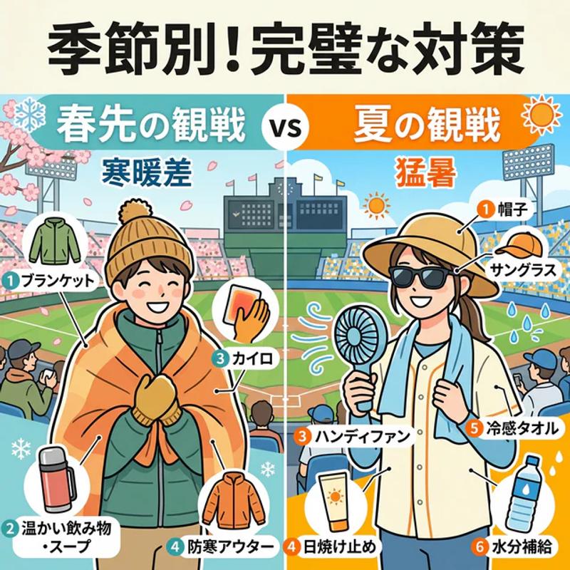 春先の寒暖差と夏の猛暑対策図解