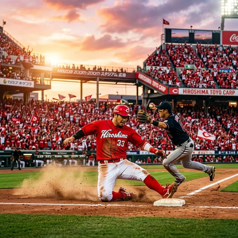 マツダスタジアムで激しいスライディングを見せる広島東洋カープの選手