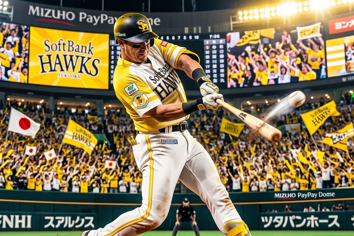 みずほPayPayドーム福岡で豪快なスイングを見せる福岡ソフトバンクホークスの打者
