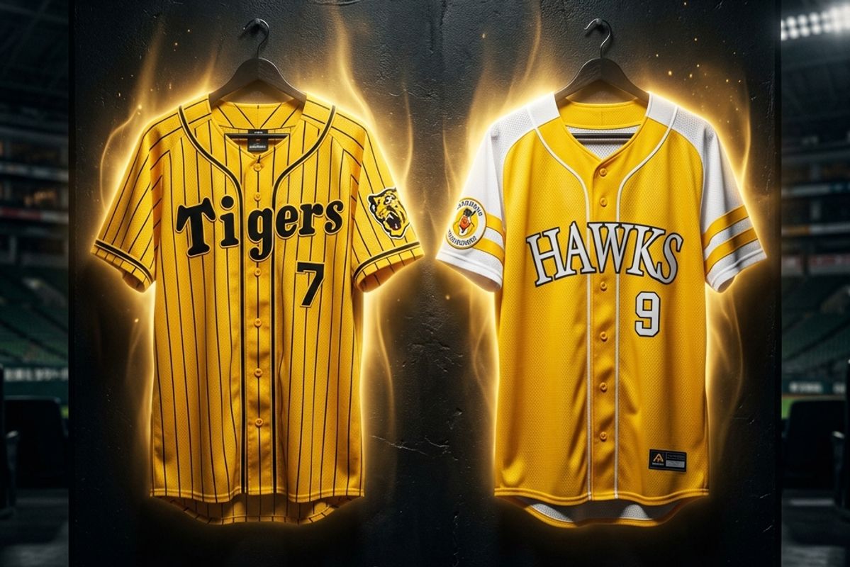 黄金の光をまとう阪神タイガースとソフトバンクホークスのユニフォーム