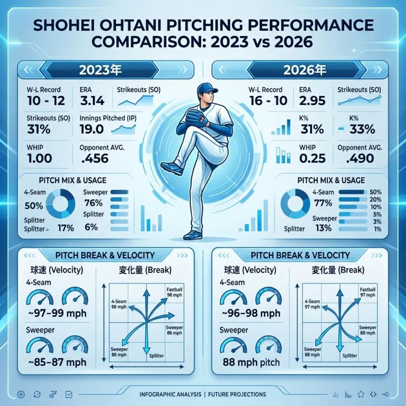大谷翔平 2023vs2026 投球成績比較インフォグラフィック